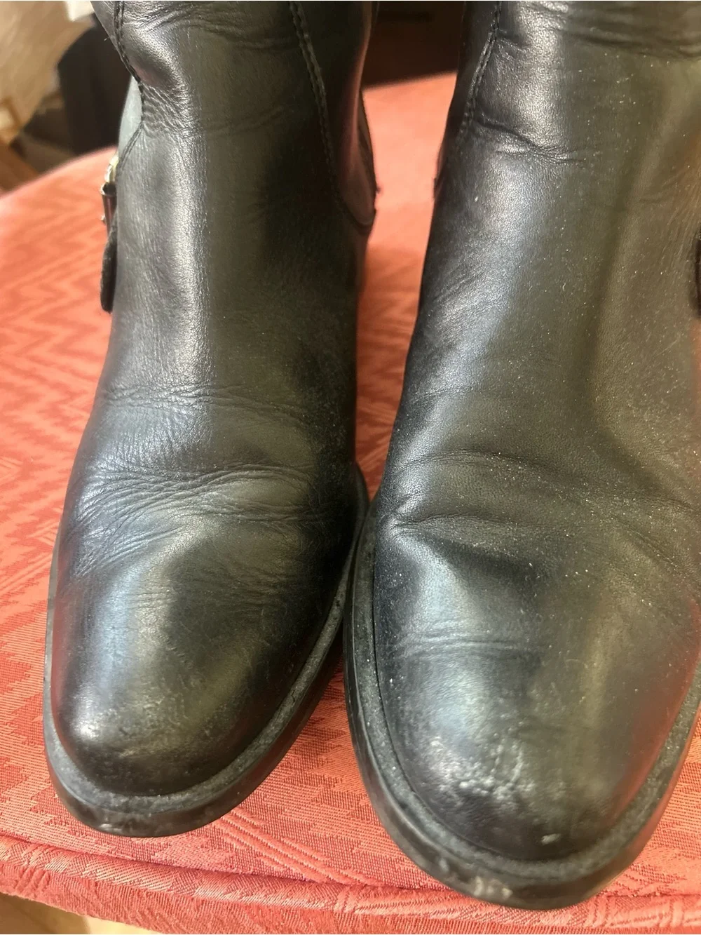 Classic Black Leather Womens Knee-High Boots, Sz 7